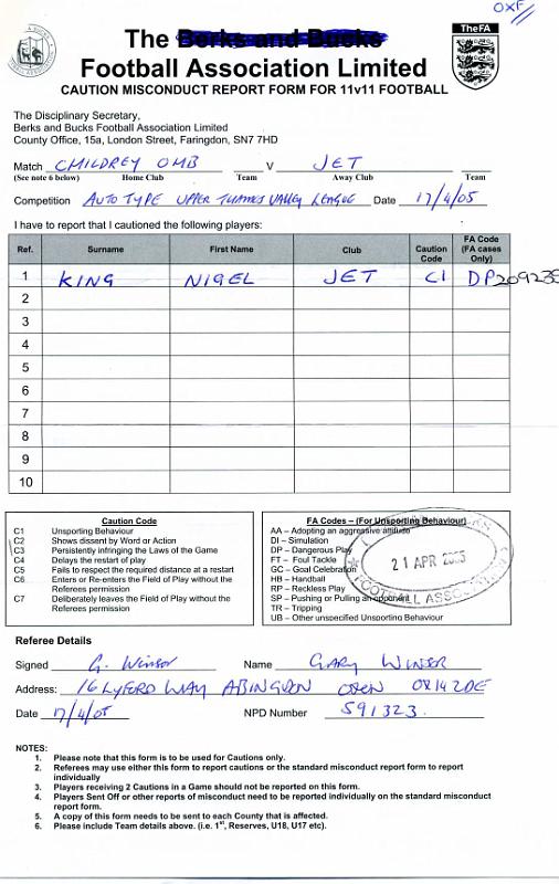 Nigel King unsporting behaviour 2005.jpg